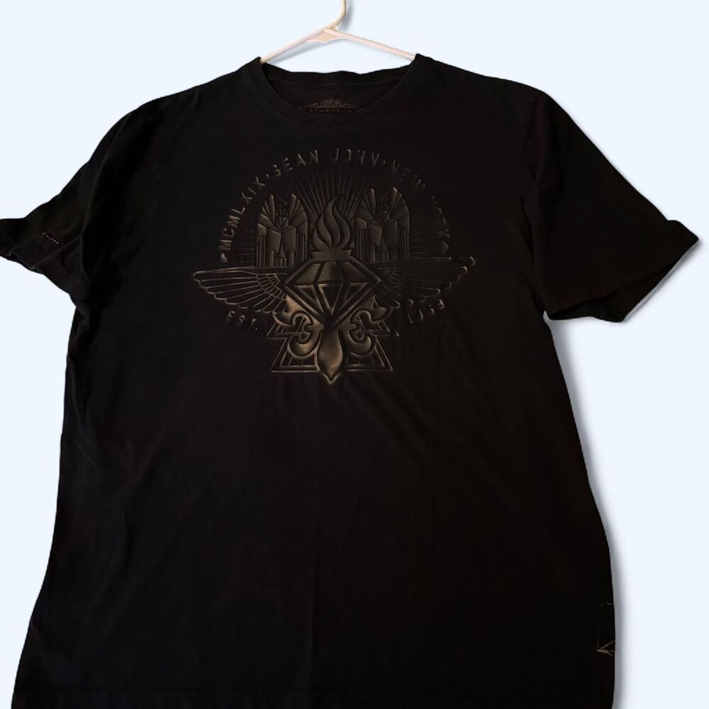 Sean John Shirt Men Size XL Black Graphic Tee Diamond Crest Y2K Hip Hop